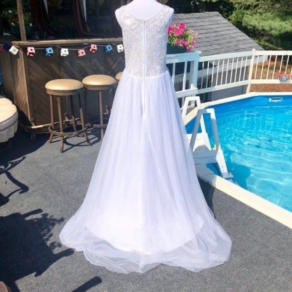 Wedding Dress Custom Beaded Sheer Back Full Skirt Fits Size 10 - 12 - Picture 5 of 8